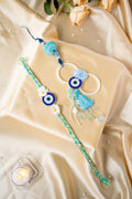 Handcrafted blue evil eye bhai bhabhi set
