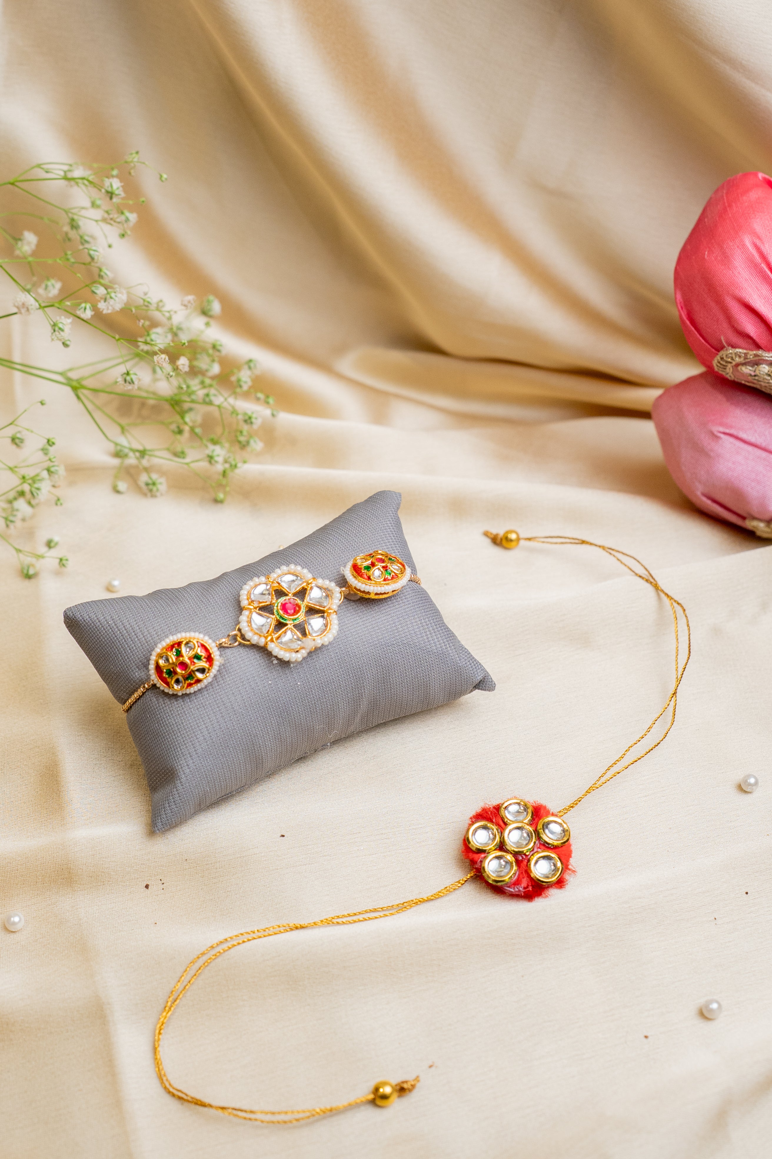 Kundan bracelet & rakhi set