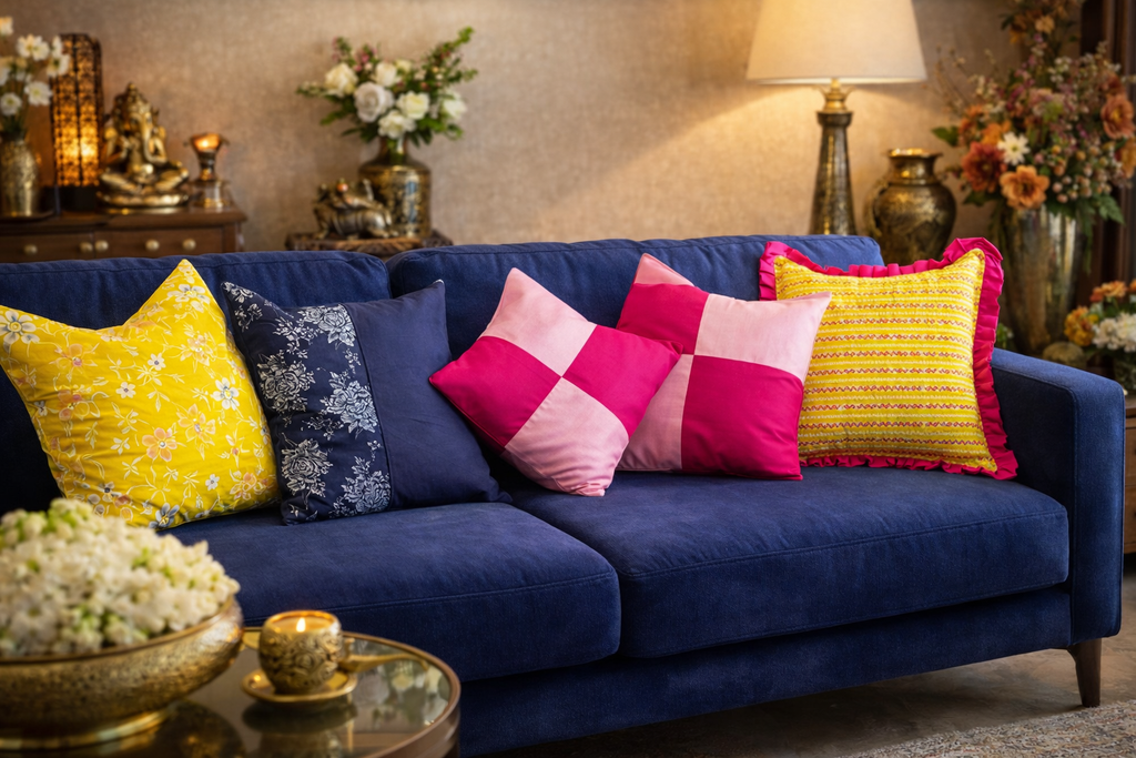 Ruffle & printed cushion cover